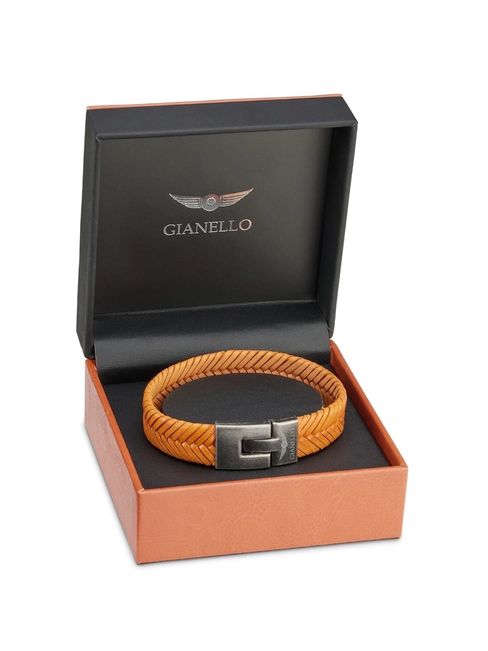 Men's Tan Braided Leather Bracelet with Metal Clasp